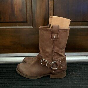 Brown Leather Harness Buckle Moto Boot - Gianni Bini